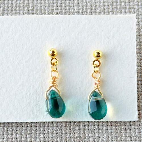 No.22 グリーン系 ドロップビーズのピアス ハンドメイド