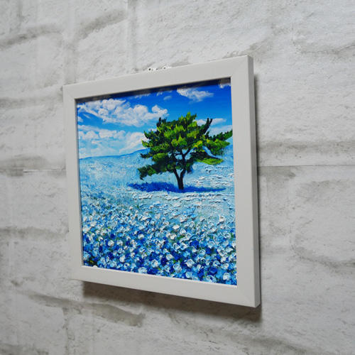 油絵 油彩 油彩画 絵画 絵 ミニ絵画 【ネモフィラの丘】 絵画 HR 