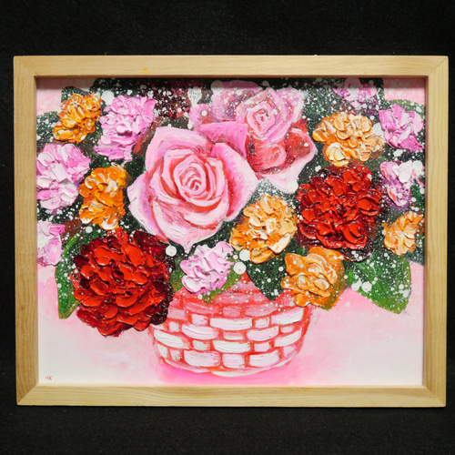 油絵 油彩 油彩画 絵 絵画【ピンクカーネーション】