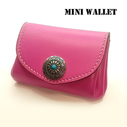 かわいい本革レザーミニウォレットピンク桃色牛革コンパクト小さい財布