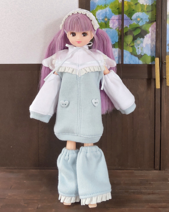 ドール服 リカちゃん 27cmドール ハートボタン♡ジャージワンピ 2枚目の画像