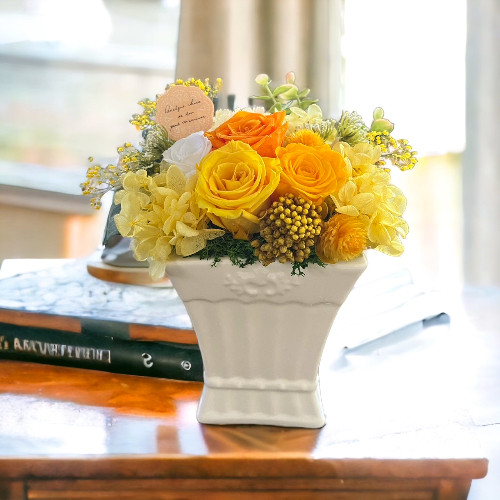 プリザーブドフラワー　ローズ　レモンイエロー　ケース入り　誕生日　フラワーギフト　お礼　インテリア