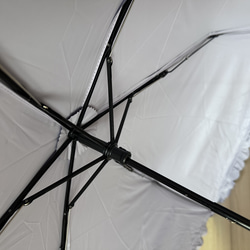 日傘 雨傘 折りたたみ傘 骨6本 フリル 晴雨兼用 完全遮光 UVカット I/オフホワイト 4枚目の画像