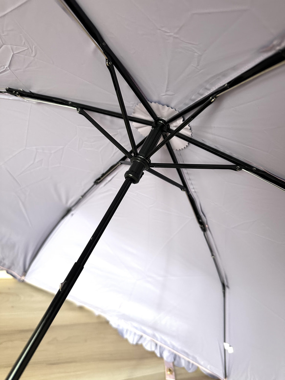 日傘 雨傘 折りたたみ傘 骨6本 フリル 晴雨兼用 完全遮光 UVカット I/パープル 4枚目の画像