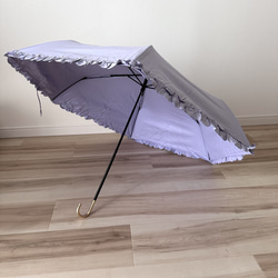 日傘 雨傘 折りたたみ傘 骨6本 フリル 晴雨兼用 完全遮光 UVカット I/パープル 3枚目の画像