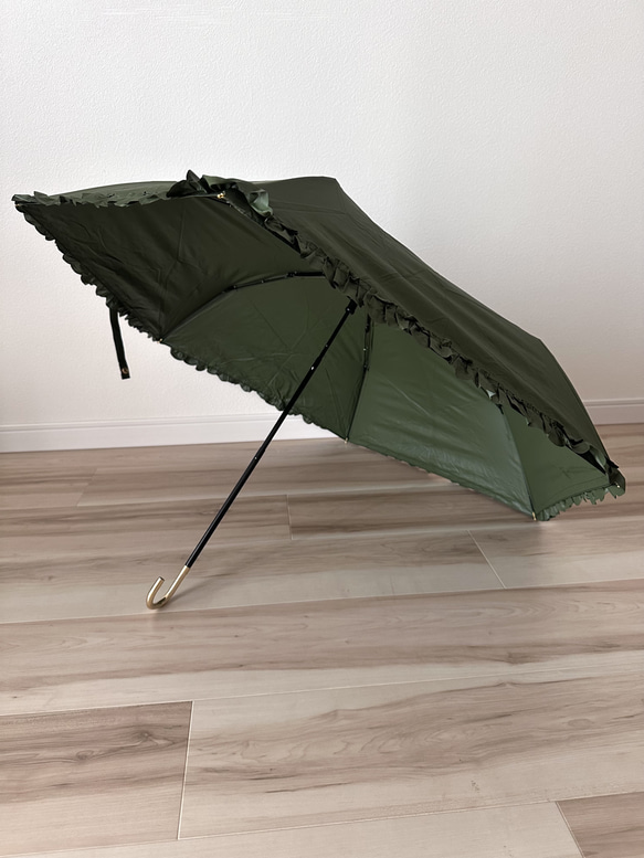 日傘 雨傘 折りたたみ傘 骨6本 フリル 晴雨兼用 完全遮光 UVカット I/グリーン 3枚目の画像