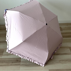 日傘 雨傘 折りたたみ傘 骨6本 フリル 晴雨兼用 完全遮光 UVカット I/ピンク 1枚目の画像