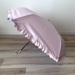 日傘 雨傘 折りたたみ傘 骨6本 フリル 晴雨兼用 完全遮光 UVカット I/ピンク 2枚目の画像