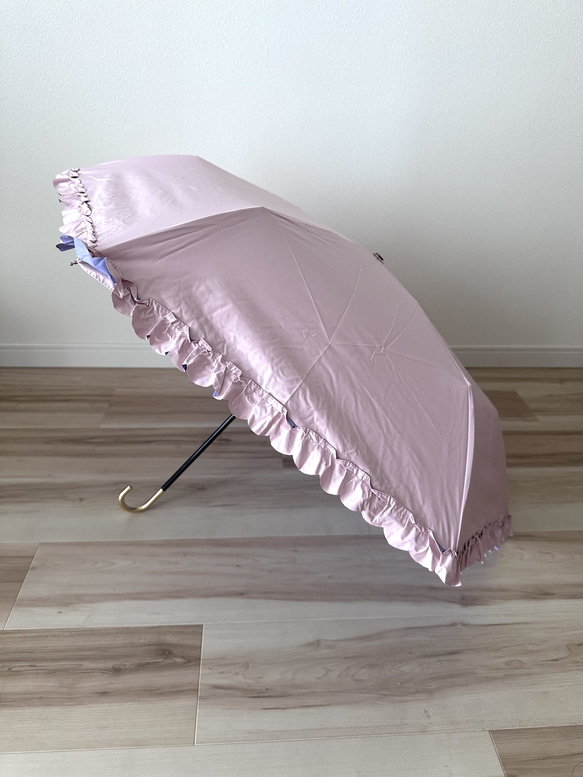 日傘 雨傘 折りたたみ傘 骨6本 フリル 晴雨兼用 完全遮光 UVカット I/ピンク 2枚目の画像