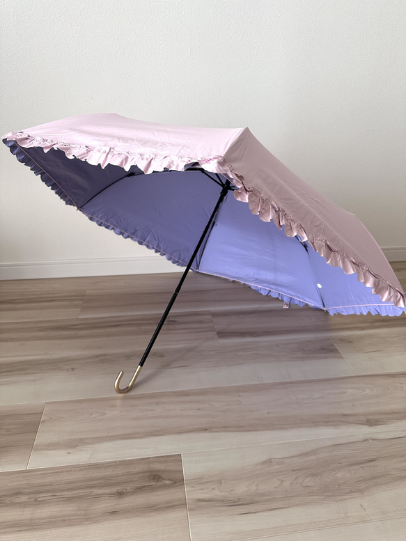 日傘 雨傘 折りたたみ傘 骨6本 フリル 晴雨兼用 完全遮光 UVカット I/ピンク 3枚目の画像