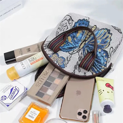 女性用バタフライ刺canvasキャンバスハンドバッグ,トップハンドル付きハンドバッグ,小さな電話の収納財布,ジッパー付き 2枚目の画像