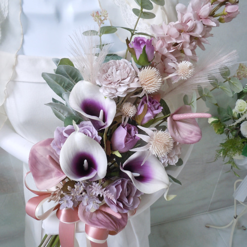 ◇アンスリウムとカラーの優雅なブーケ＊パープル◇モーヴカラー  