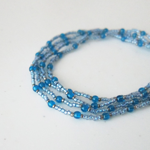 水色 Dot ドットデザイン ライトブルー ガラスビーズネックレス アクア