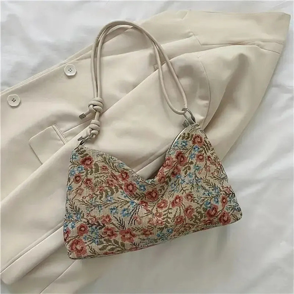 レトロな花柄ショルダーバッグ、アートキャンバス脇財布、女性用ファッションホーボーバッグ&ハンドバッグ 多目的ハンドバッグ 2枚目の画像