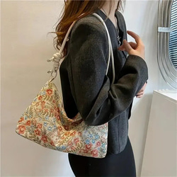レトロな花柄ショルダーバッグ、アートキャンバス脇財布、女性用ファッションホーボーバッグ&ハンドバッグ 多目的ハンドバッグ 10枚目の画像