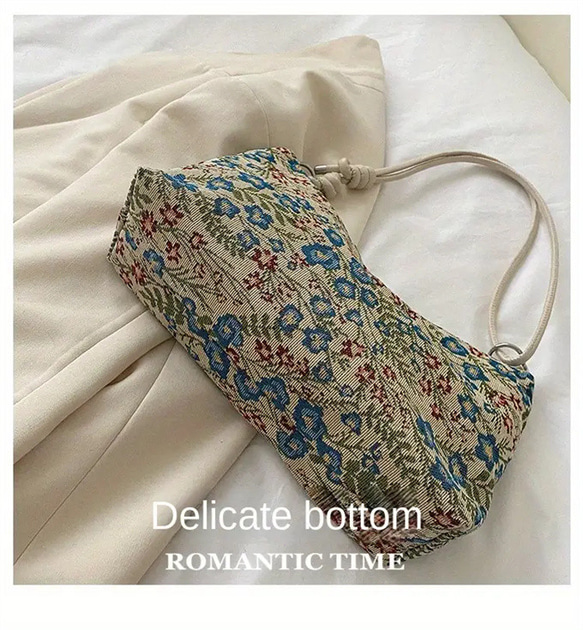 レトロな花柄ショルダーバッグ、アートキャンバス脇財布、女性用ファッションホーボーバッグ&ハンドバッグ 多目的ハンドバッグ 7枚目の画像