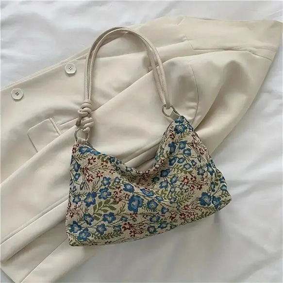 レトロな花柄ショルダーバッグ、アートキャンバス脇財布、女性用ファッションホーボーバッグ&ハンドバッグ 多目的ハンドバッグ 4枚目の画像