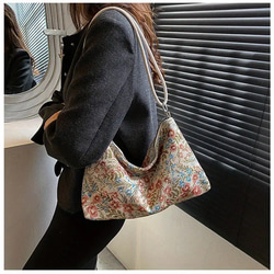 レトロな花柄ショルダーバッグ、アートキャンバス脇財布、女性用ファッションホーボーバッグ&ハンドバッグ 多目的ハンドバッグ 3枚目の画像