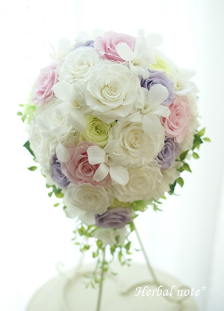 【受注制作＊ウェディングブーケ】PB-114｜プリザーブドフラワー｜ティアドロップ｜ホワイト　結婚式　披露宴