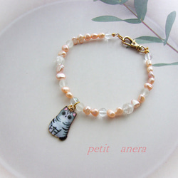 【ペット用アクセサリー】天然石♢ピンク♢淡水真珠♢猫チャームネックレス　Sサイズ 2枚目の画像