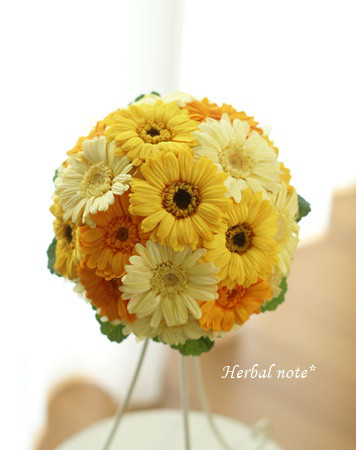 【受注制作＊ブーケ】PB-110｜プリザーブドフラワー｜ガーベラ　ひまわり　ラウンドブーケ