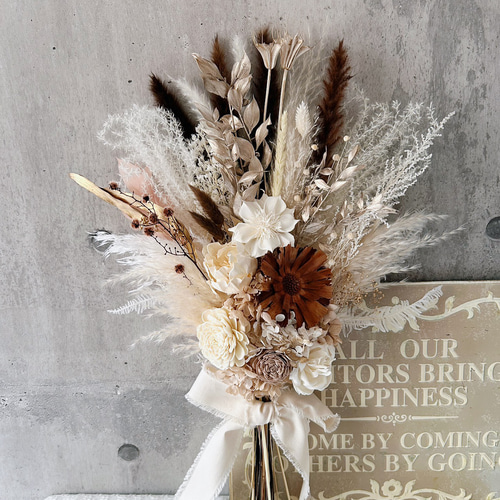 ブラウンゴールド 華やかブーケ 前撮りブーケ 和装ブーケ ドライ