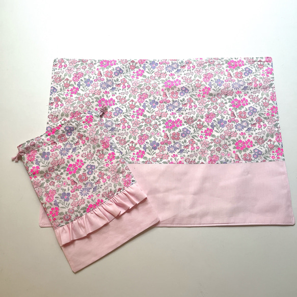 ランチョンマット ❁⃘ネオンリバティ   アナベラ ピンクパープル バイカラー 巾着袋とセットも！ 4枚目の画像