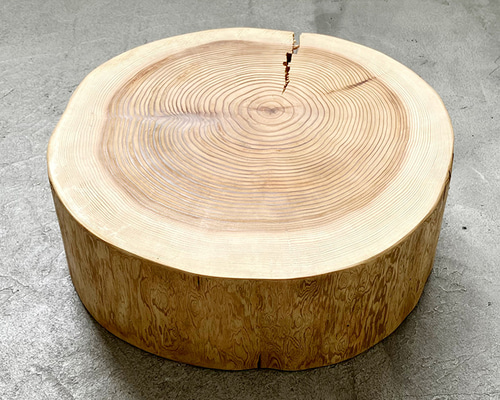 大きい杉の丸太 研磨・ワックス済 直径約30㎝ 厚さ10㎝ アウトドアや