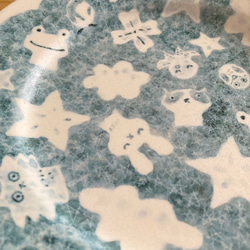 藍色のうつわ「猫・星・ぺんぎん・カエル・クローバー」受注制作 6枚目の画像