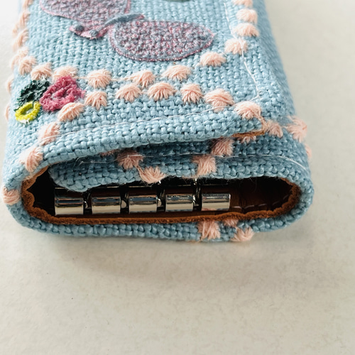 ミナペルホネン 本革キーケース タンバリン ちょうちょ スカイフル