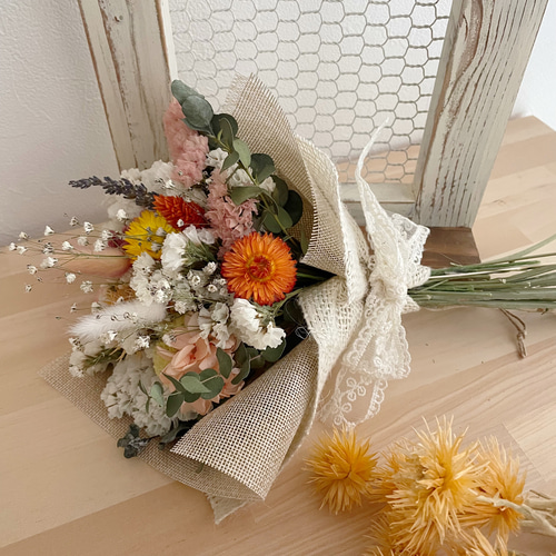 ドライフラワー★美味しそうなフレームアレンジメント★オレンジ　キウイ　母の日♪ ドライフラワー☆美味しそうなフレームアレンジメント☆オレンジ