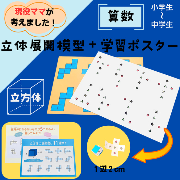 立方体１１種 立体展開図模型 中学受験 知育玩具 小学生 中学生 算数セット 算数教材 数学 勉強 モンテッソーリ教育 1枚目の画像