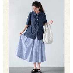 ストライプ柄スカート　ゴムウエストスカート　100%コットンスカート　S-Mサイズ　S261 12枚目の画像