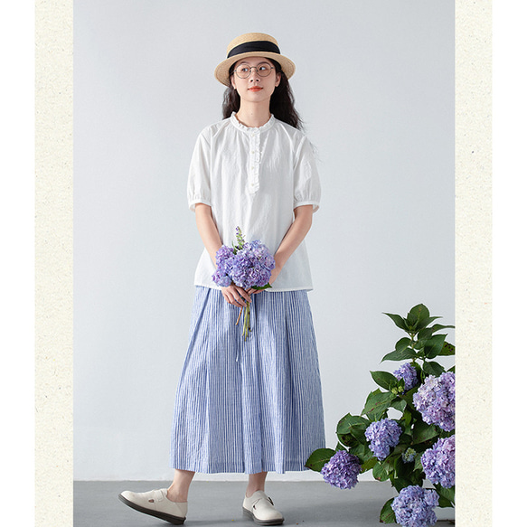 ストライプ柄スカート　ゴムウエストスカート　100%コットンスカート　S-Mサイズ　S261 15枚目の画像