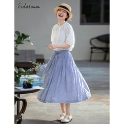 ストライプ柄スカート　ゴムウエストスカート　100%コットンスカート　S-Mサイズ　S261 2枚目の画像