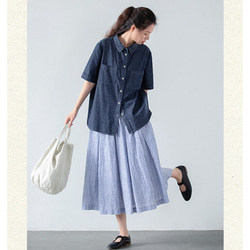 ストライプ柄スカート　ゴムウエストスカート　100%コットンスカート　S-Mサイズ　S261 13枚目の画像