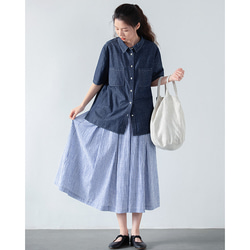 ストライプ柄スカート　ゴムウエストスカート　100%コットンスカート　S-Mサイズ　S261 4枚目の画像