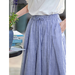ストライプ柄スカート　ゴムウエストスカート　100%コットンスカート　S-Mサイズ　S261 3枚目の画像