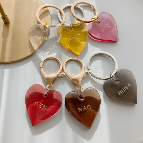 名入れ/言葉入れ無料】全12色 クリアカラー ハート キーホルダー M