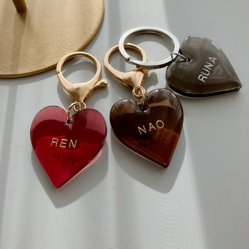 名入れ/言葉入れ無料】全12色 クリアカラー ハート キーホルダー M