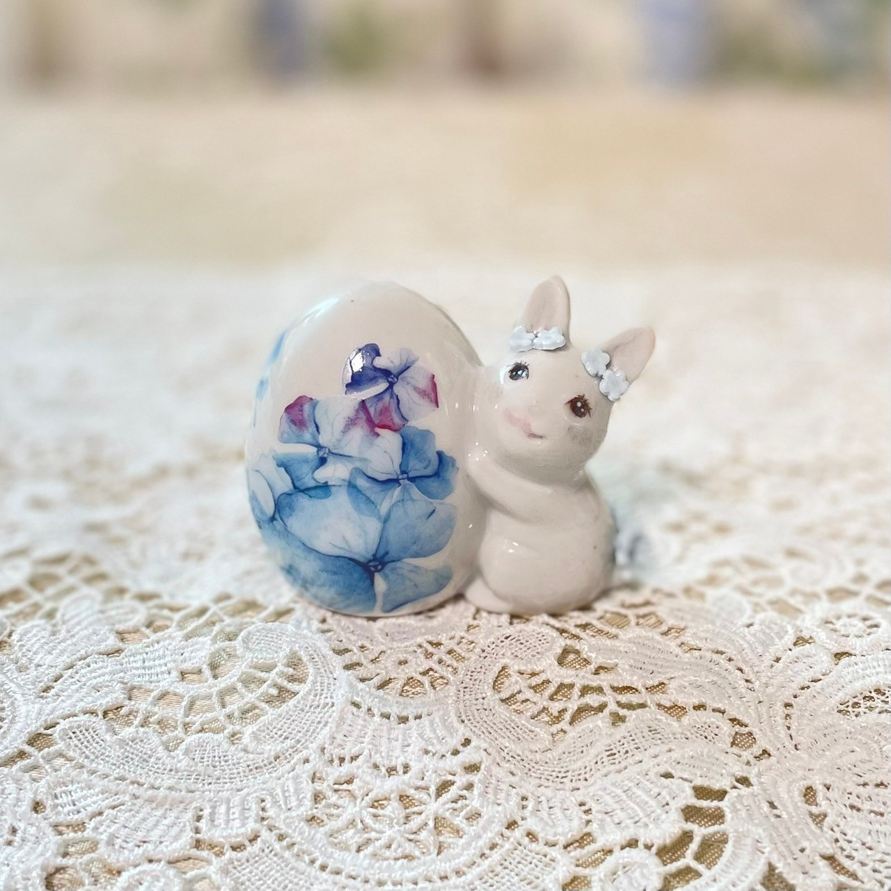 陶器】春の祝祭 置物 イースターエッグ イースターバニー うさぎ
