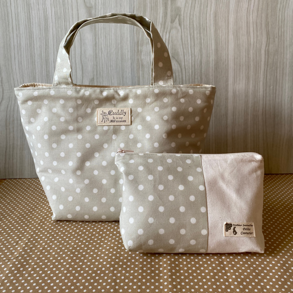 トートバック＆ポーチセット クリームドット トートバッグ kaho0907  