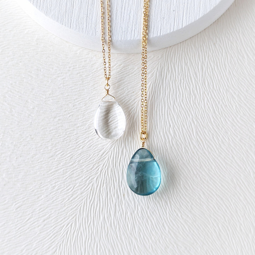 選べる天然石》ティアドロップの1粒ネックレス 晴れやかブルー2025