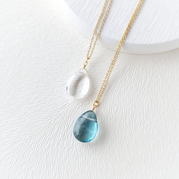選べる天然石》ティアドロップの1粒ネックレス 晴れやかブルー2025