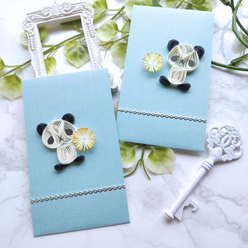 クイリング/お祝い袋／ご祝儀袋/ポチ袋 ワンタッチで封が出来る、可愛いクイリングぽち袋☆2枚組 くま