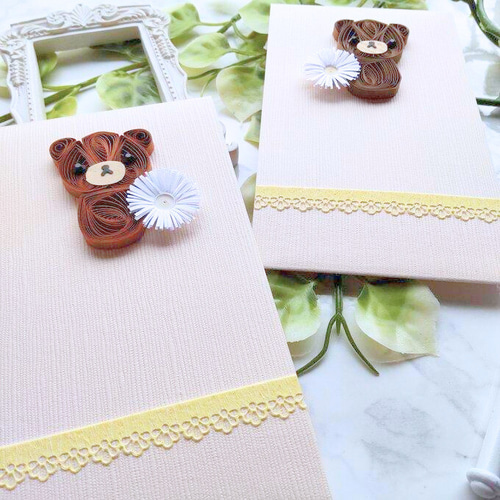 ワンタッチで封が出来る、可愛いクイリングぽち袋☆2枚組 お年玉 くま