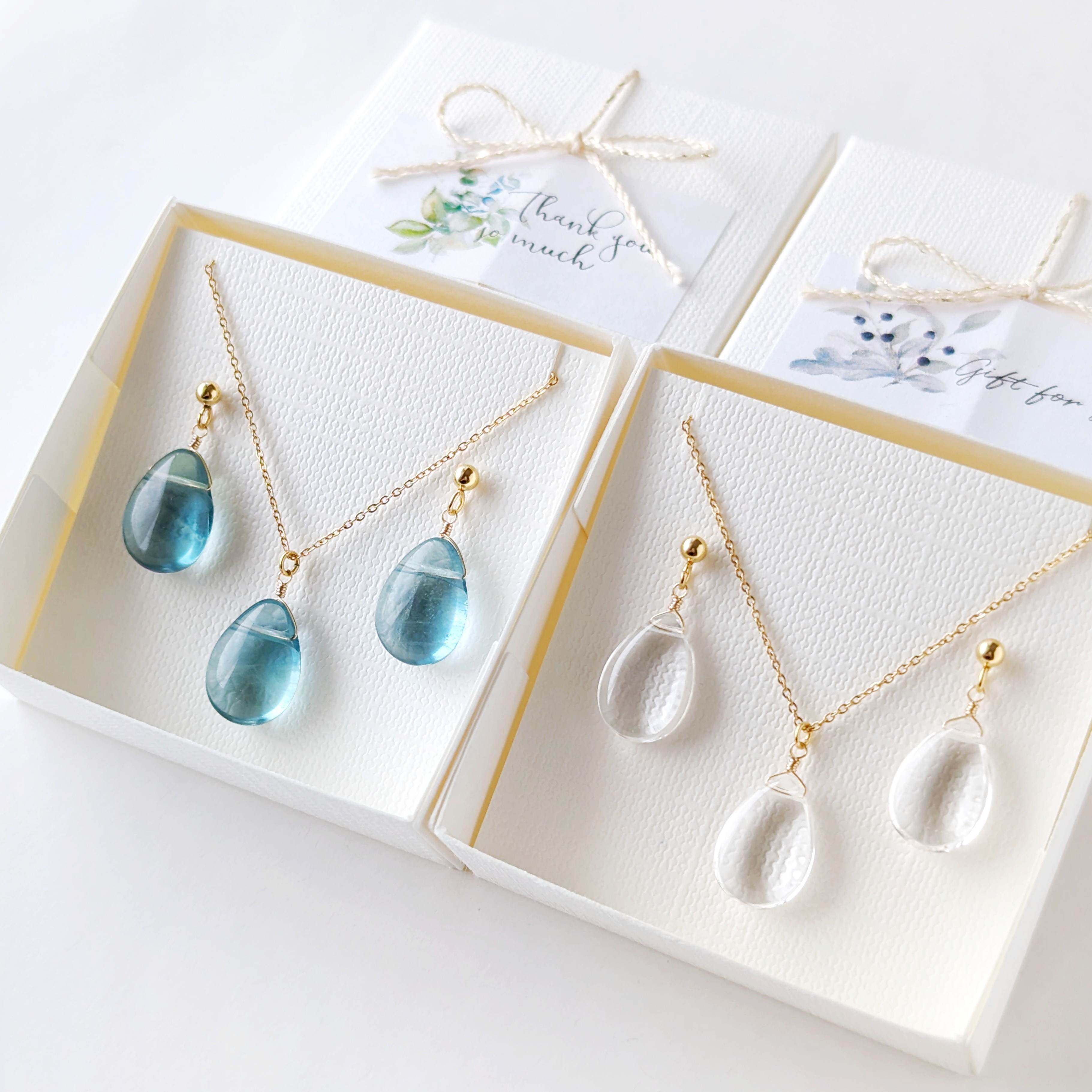 【特集掲載】《選べる天然石》＊2点セット＊ ティアドロップの1粒ピアス/イヤリング＆ネックレス 晴れやかブルー2026