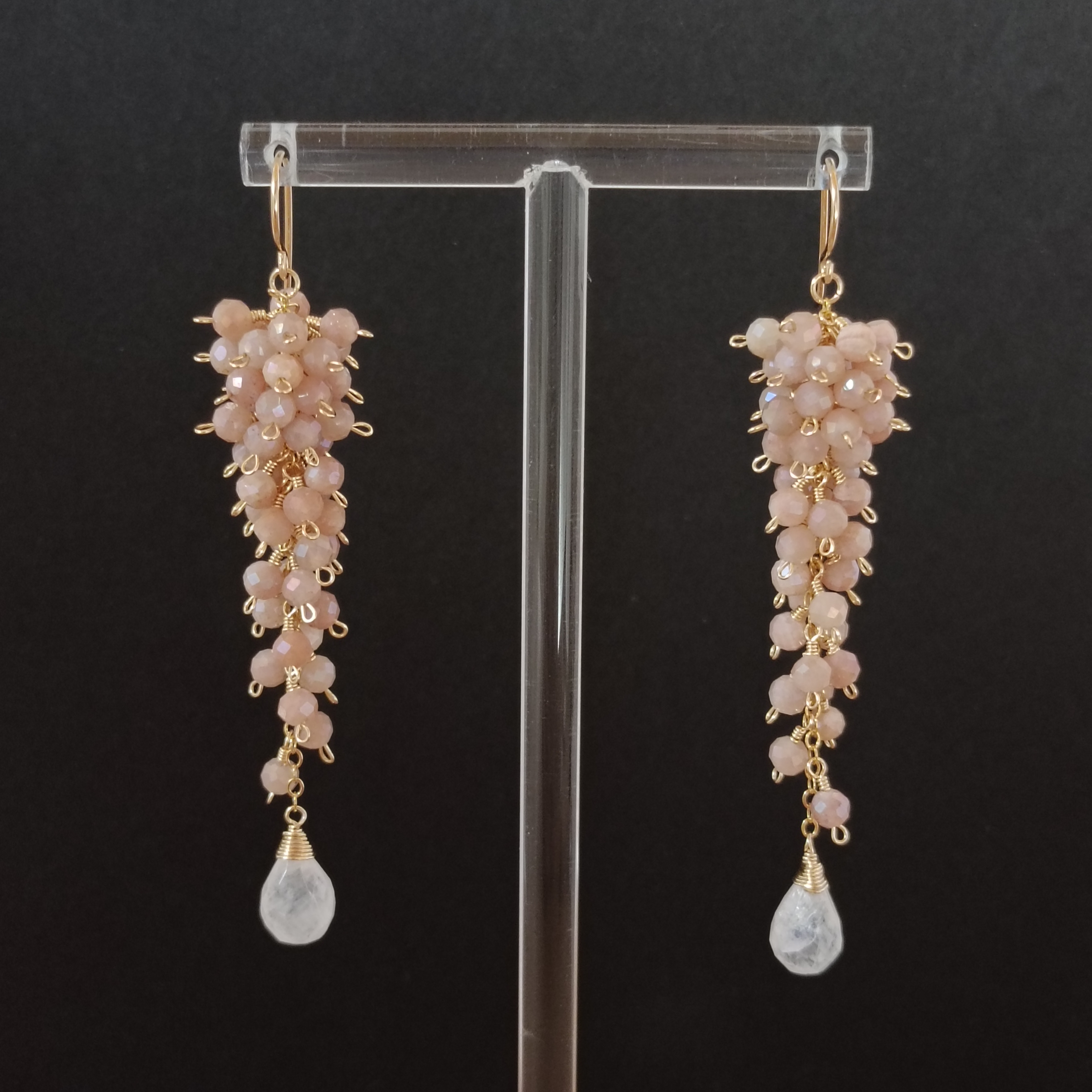 再販*Linneaシリーズ*オレンジムーンストーン レインボームーンストーン 14kgfピアス/イヤリング