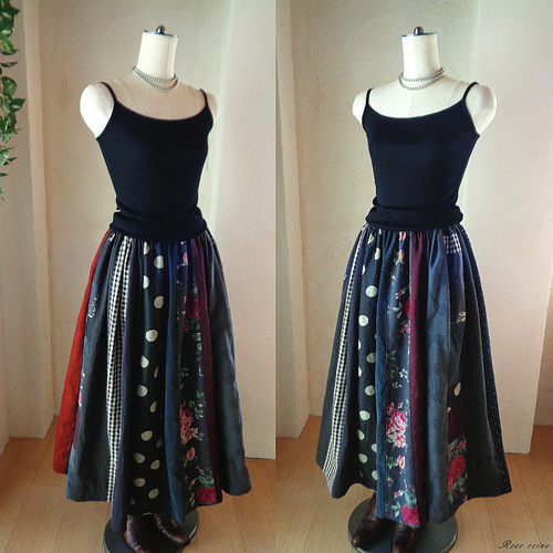 ☆GWセール 絵画なパッチワーク♥春の黒♥ダークグレー YUWAリネン  