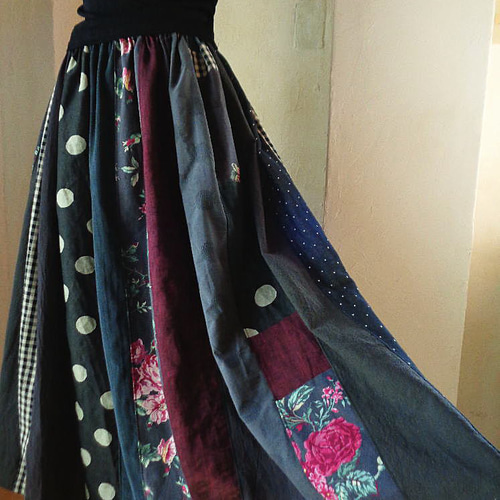 ☆GWセール 絵画なパッチワーク♥春の黒♥ダークグレー YUWAリネン  